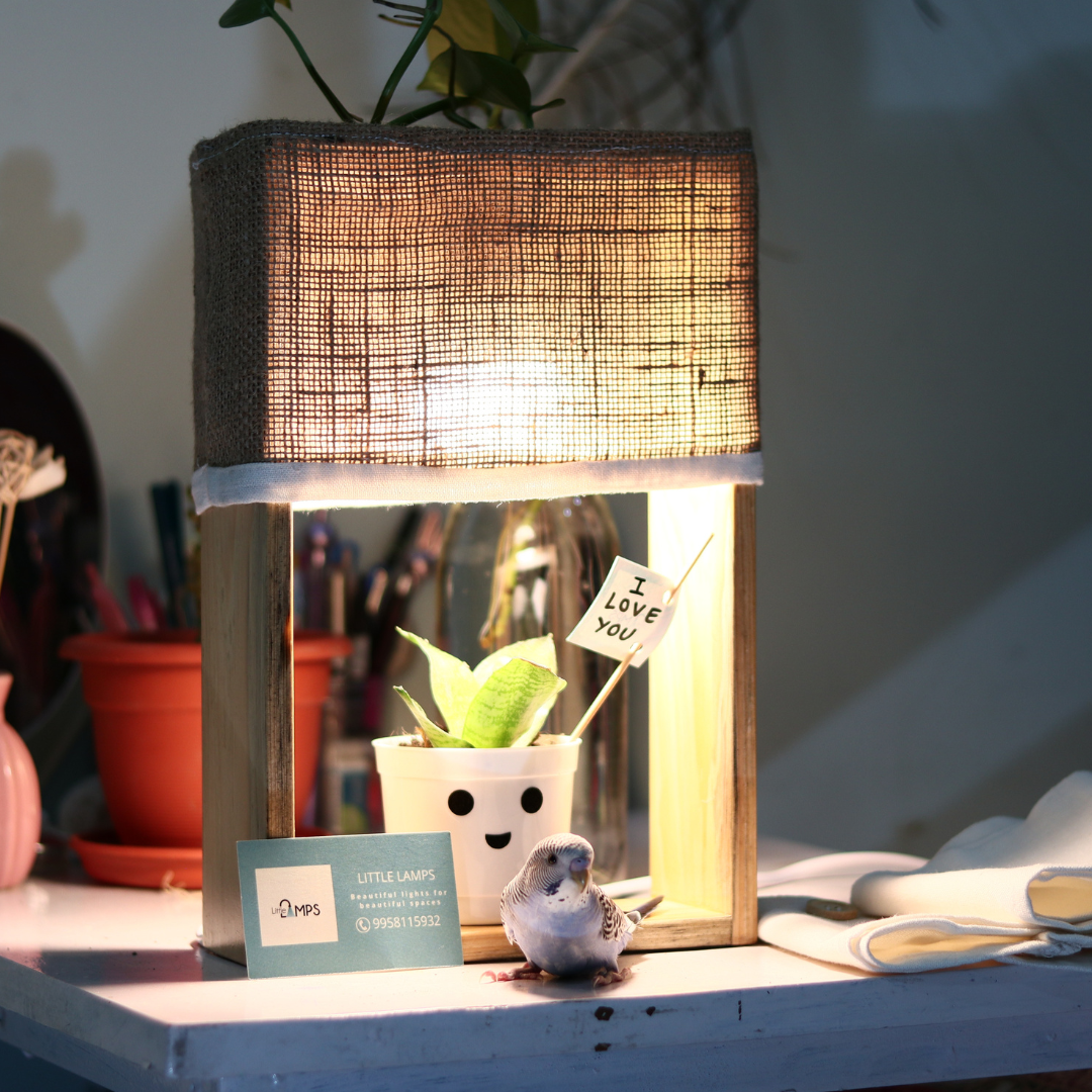 Pine Glow Earthy Essential Table Lamp with real snake Plant