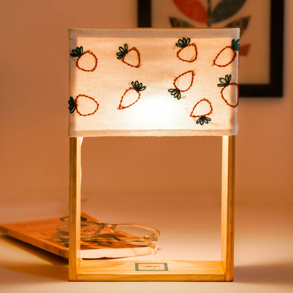 Handmade strawberry delight wooden Table Lamp with hand painted matching artwork