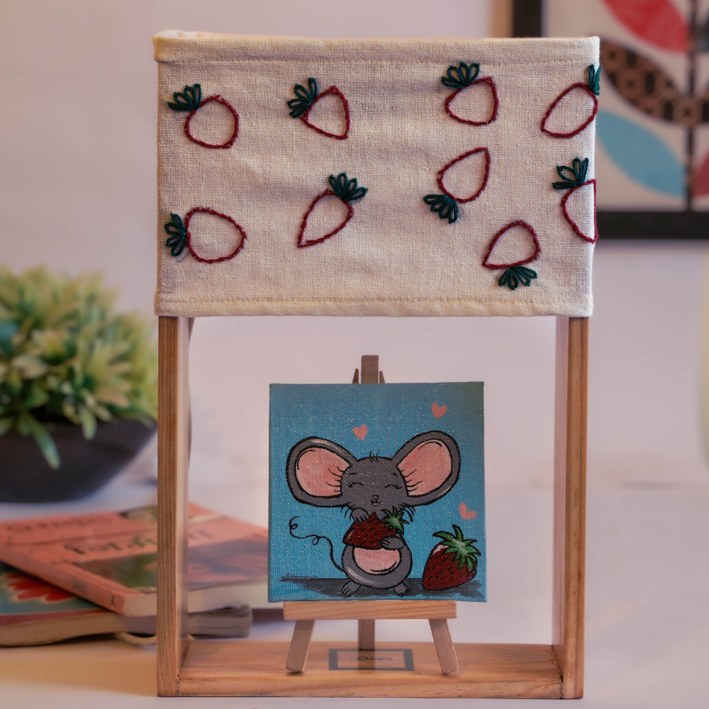 Handmade strawberry delight wooden Table Lamp with hand painted matching artwork