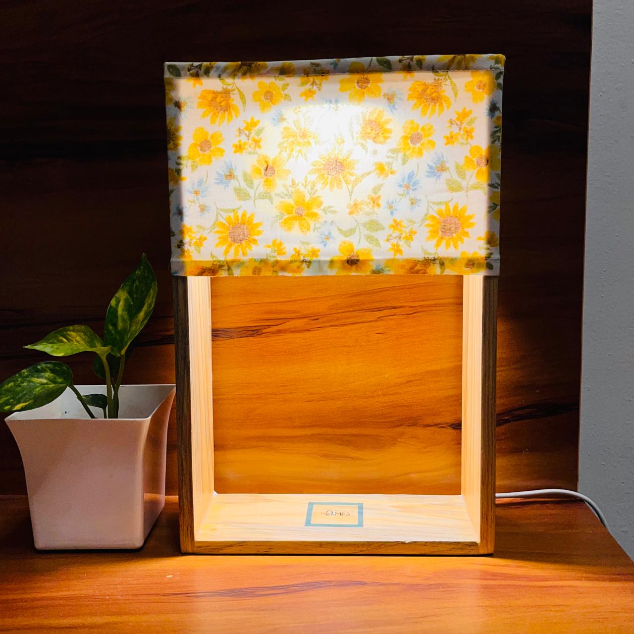 Pine Glow Sunflower Wooden Lamp - (washable Lampshade)