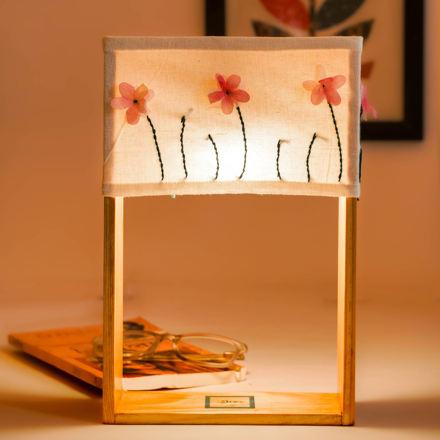 Pine Glow Needle Bloom Table Lamp – with Handmade Artwork