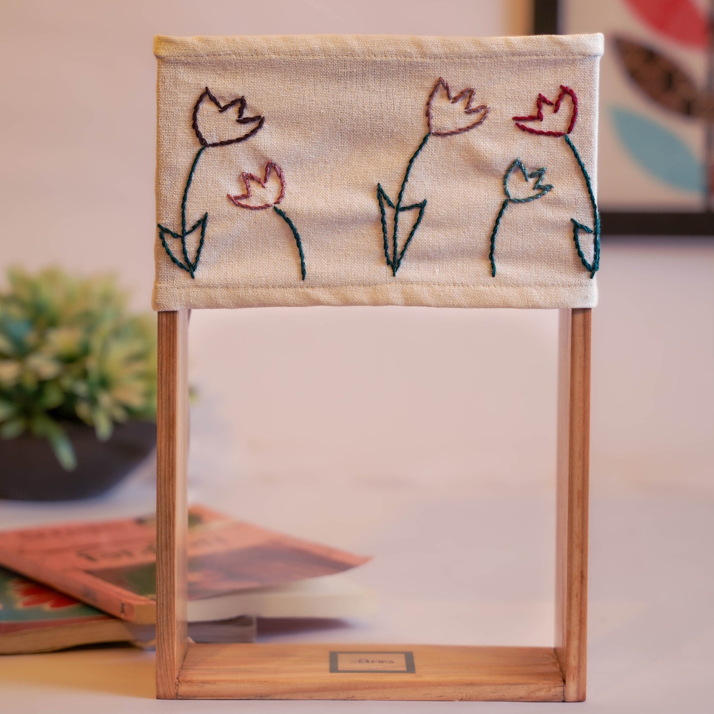 Pine Glow Blossom Table Lamp – Handmade Wooden Lamp with Elegant Artwork- unique, artistic, and cozy décor item
