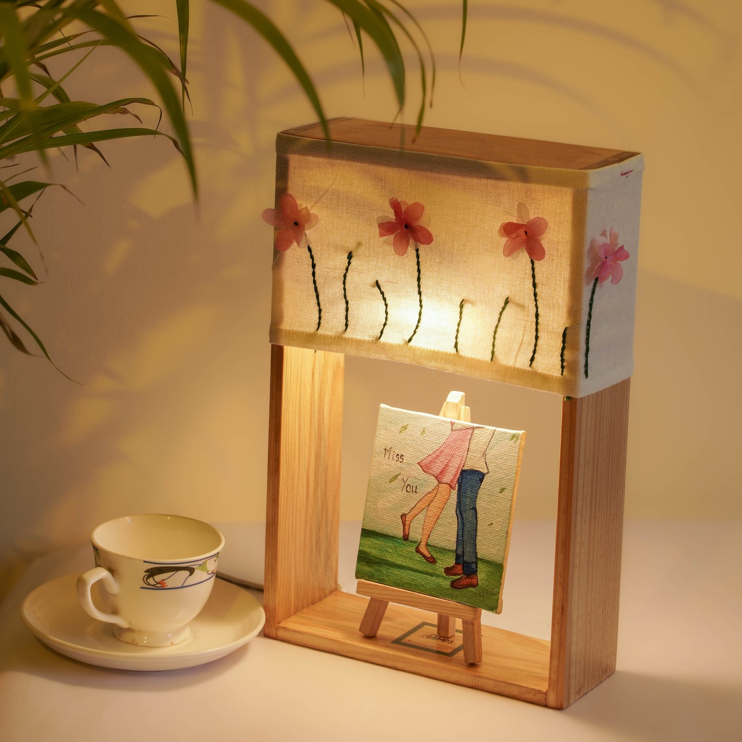 Pine Glow Needle Bloom Table Lamp – with Handmade Artwork