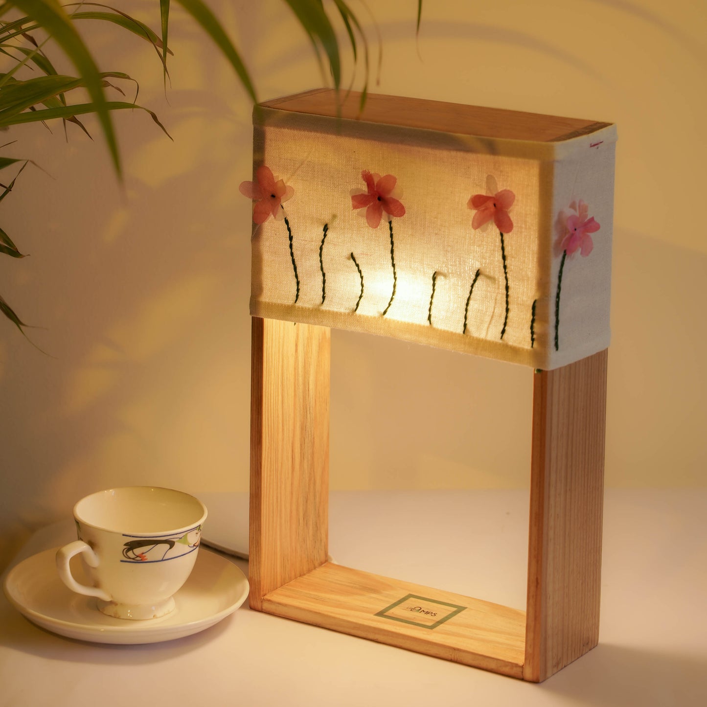 Pine Glow Needle Bloom Table Lamp – with Handmade Artwork