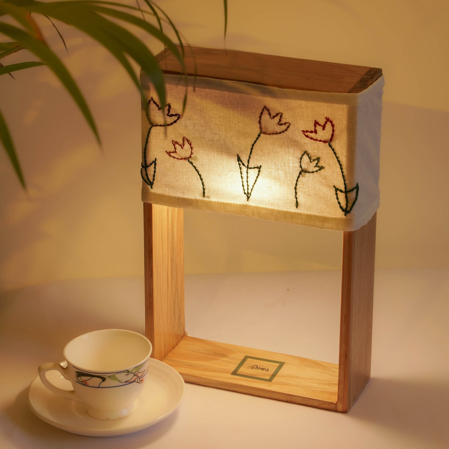 Pine Glow Blossom Table Lamp – Handmade Wooden Lamp with Elegant Artwork- unique, artistic, and cozy décor item