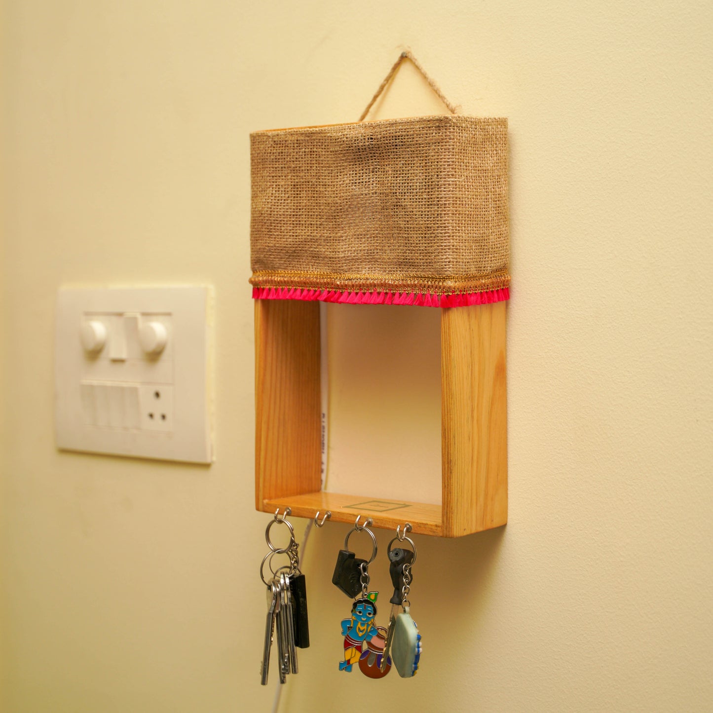 Pine Glow Key Holder wall mounted Lamp- ( in Jute removable cloth)