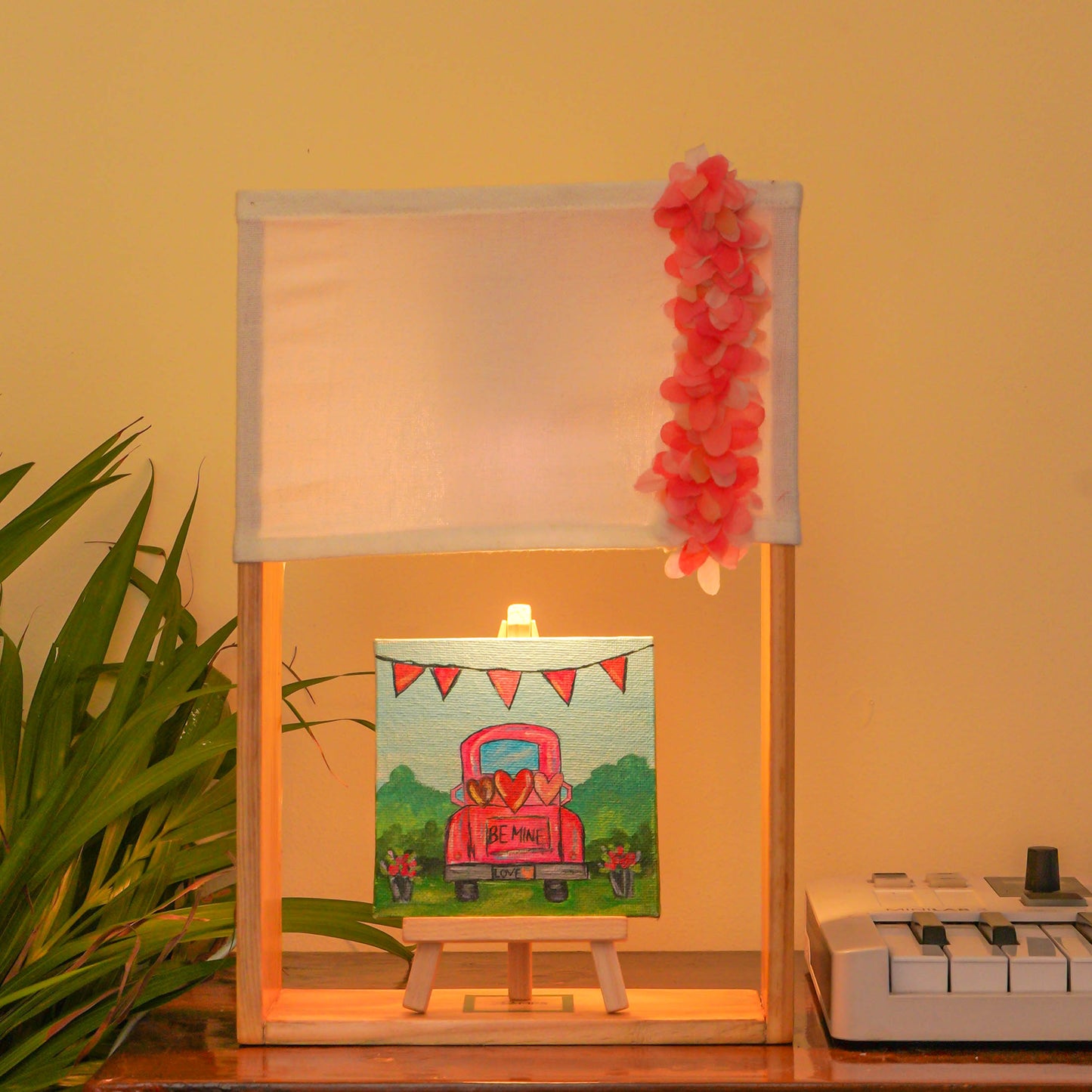 Pine Glow Forever Love Lamp – Handmade Wooden Lamp with Be Mine Artwork