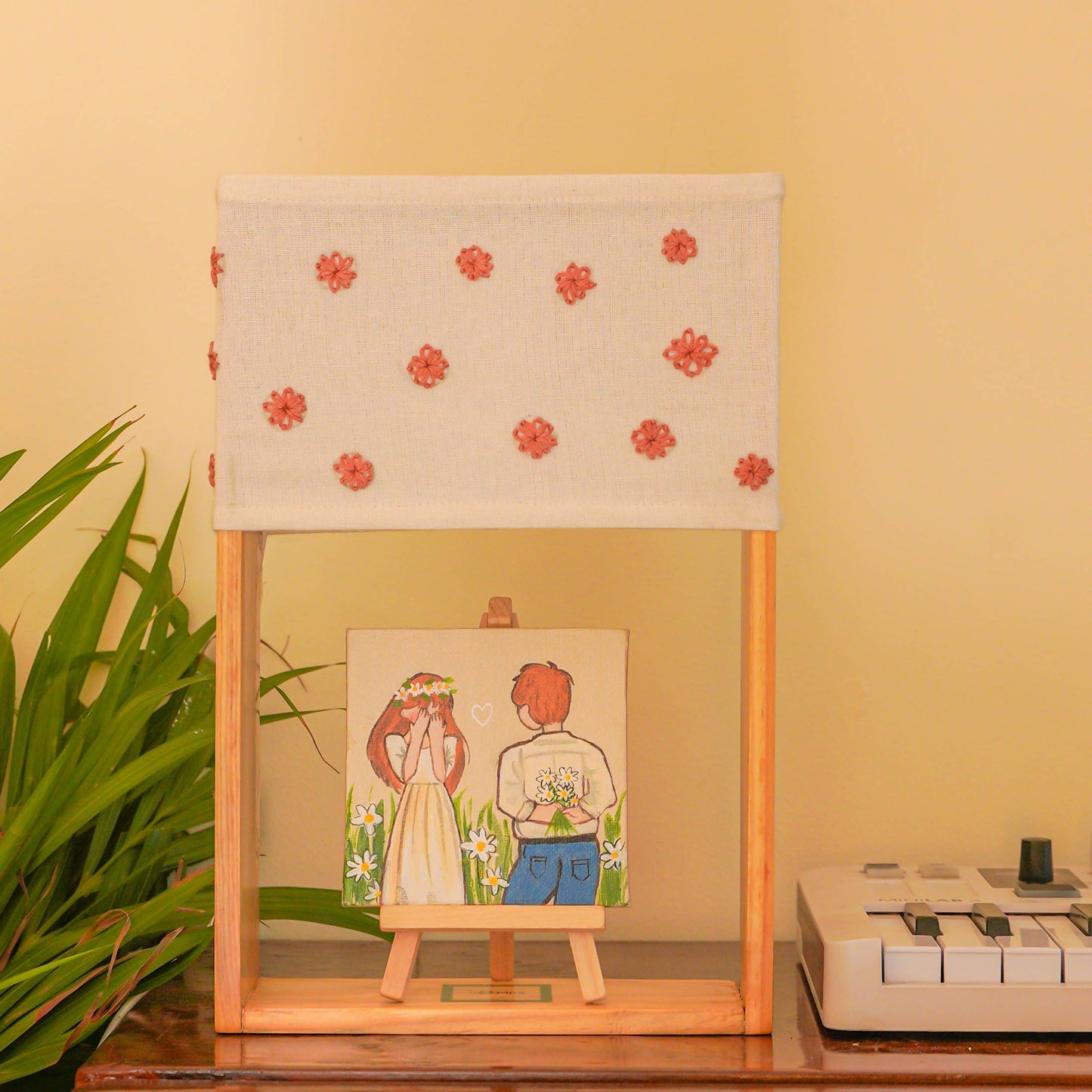 Pine Glow Say Yes Lamp – Hand-Painted Proposal-Themed Wooden Table Lamp