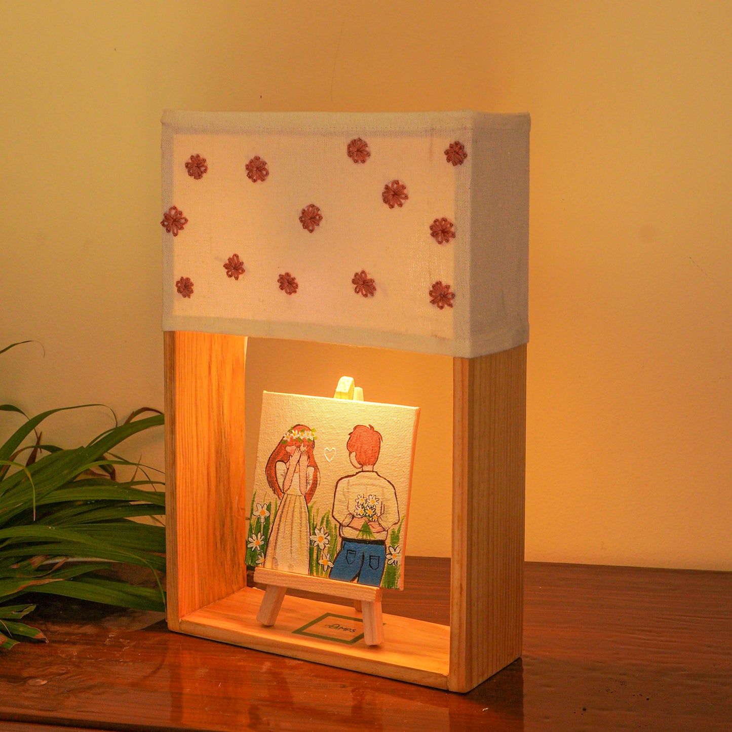 Pine Glow Say Yes Lamp – Hand-Painted Proposal-Themed Wooden Table Lamp