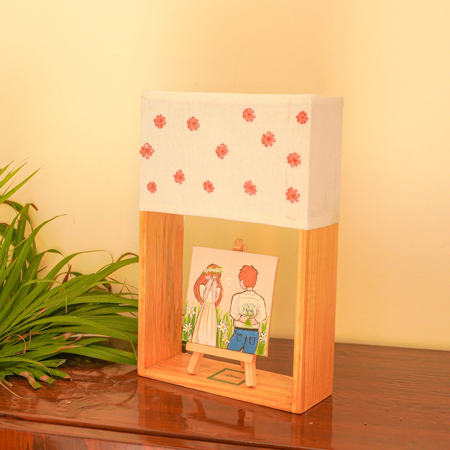 Pine Glow Say Yes Lamp – Hand-Painted Proposal-Themed Wooden Table Lamp