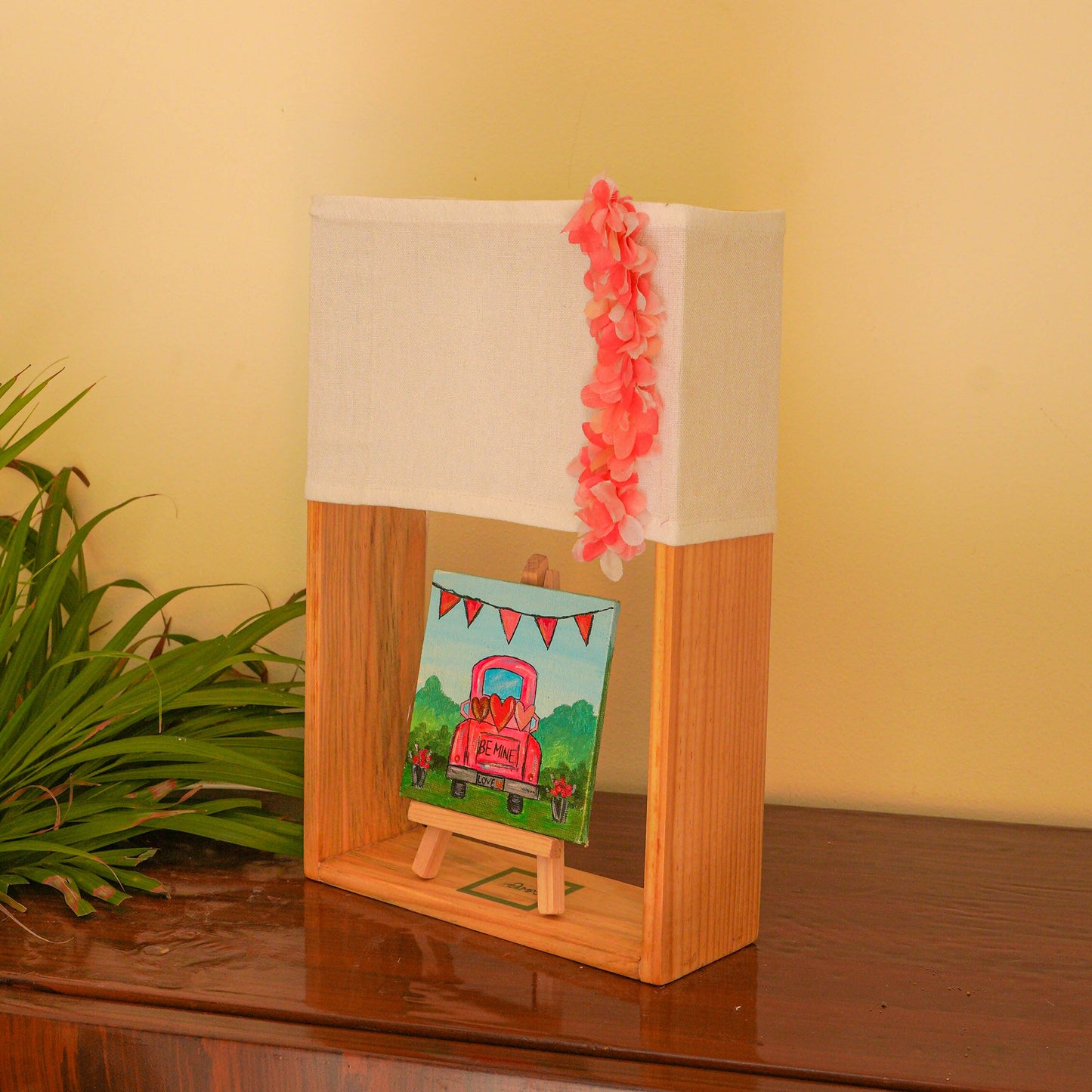 Pine Glow Forever Love Lamp – Handmade Wooden Lamp with Be Mine Artwork