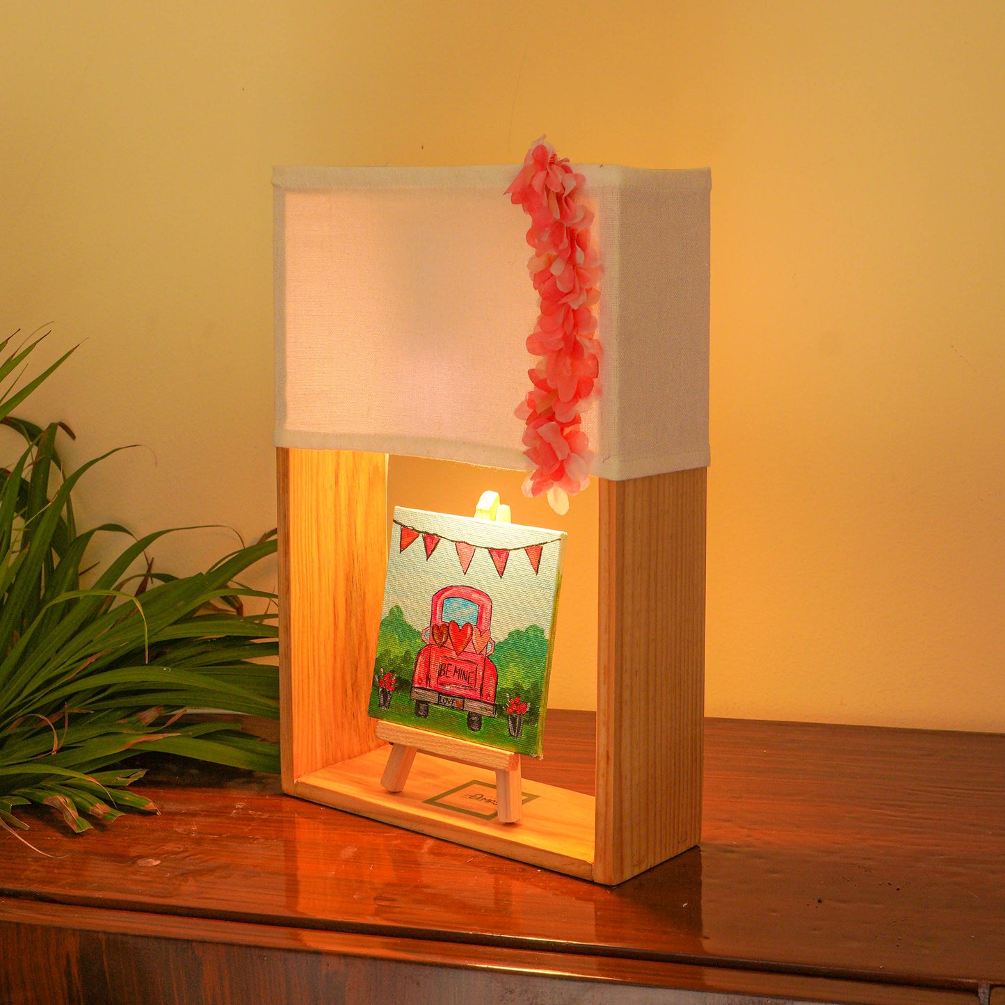 Pine Glow Forever Love Lamp – Handmade Wooden Lamp with Be Mine Artwork