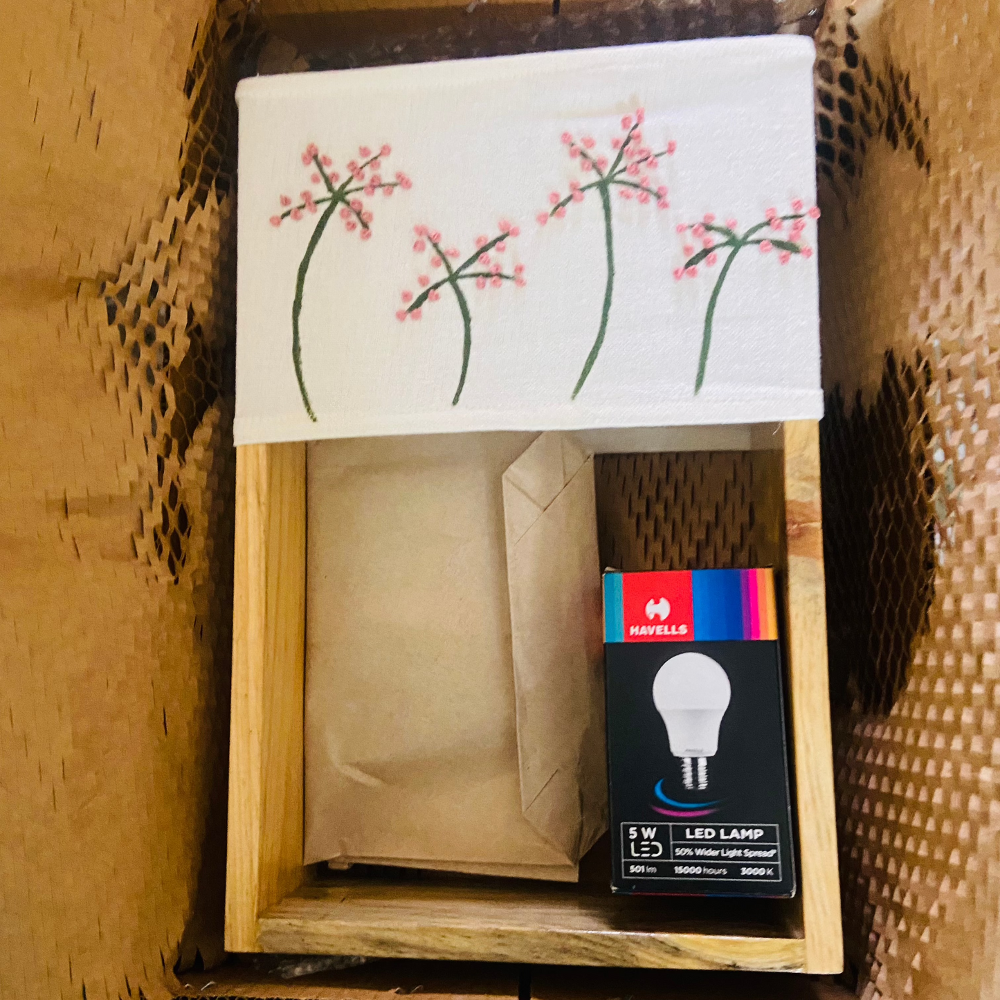 Pine Glow Love Story Lamp – Handmade Wooden Table Lamp with Embroidery & Art- unique Gift for wedding