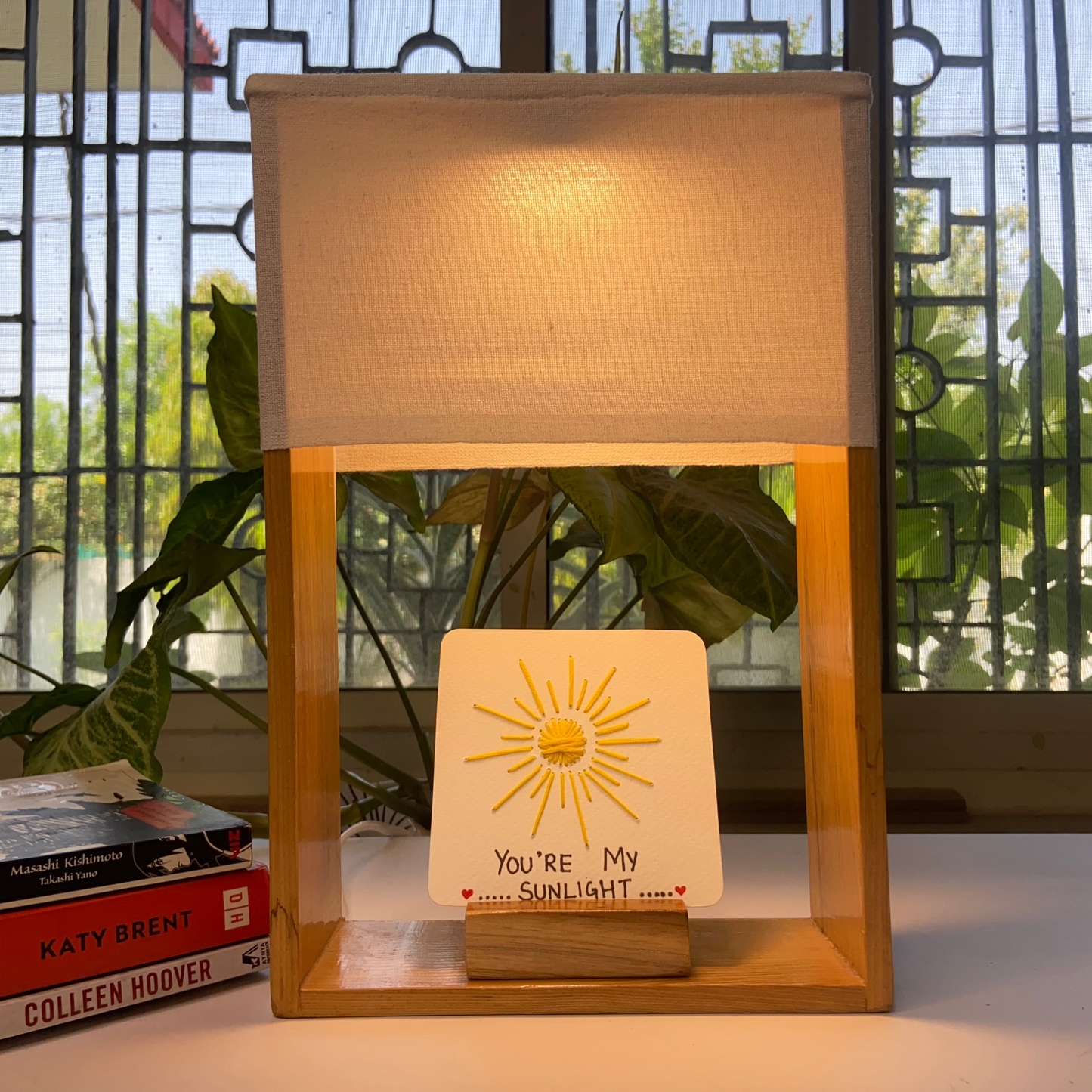 Lit With Love – Pine Glow Table Lamp with Hand Stitched Card