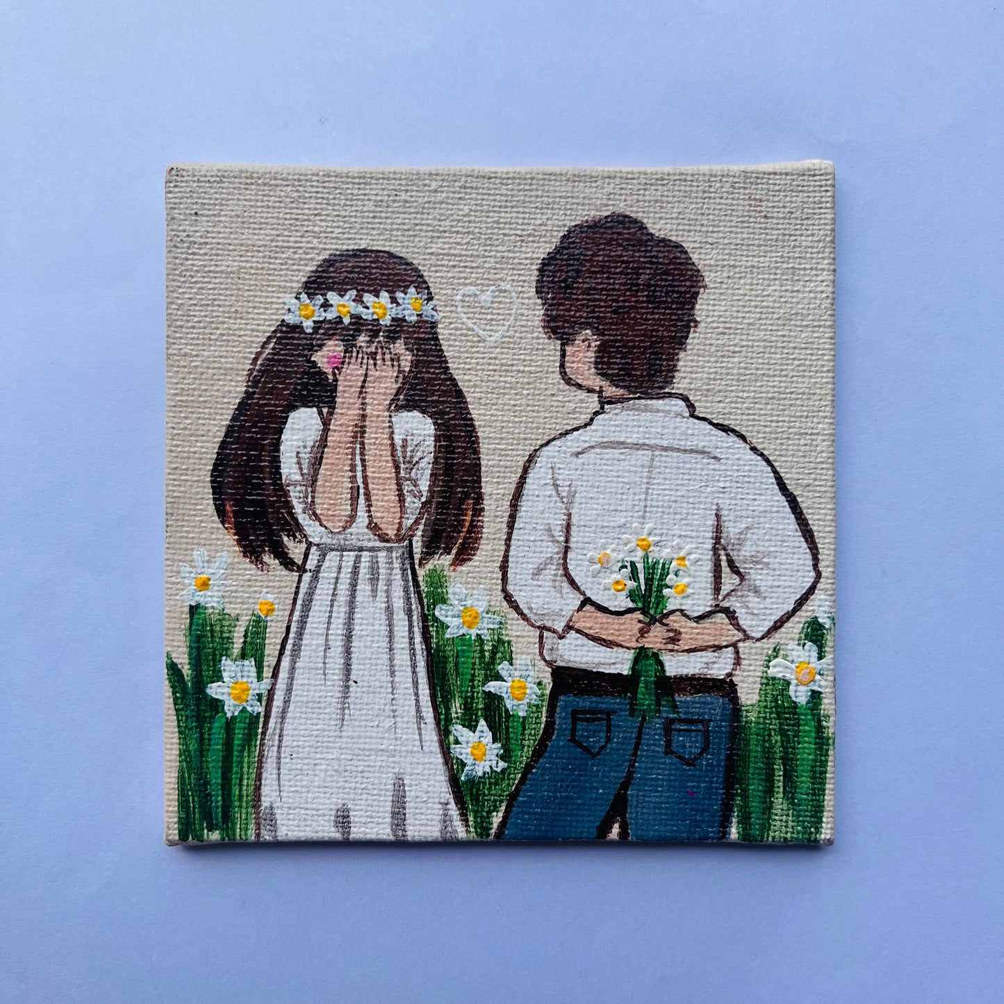 Surprise Love Canvas – 4x4 Inch Romantic Painting