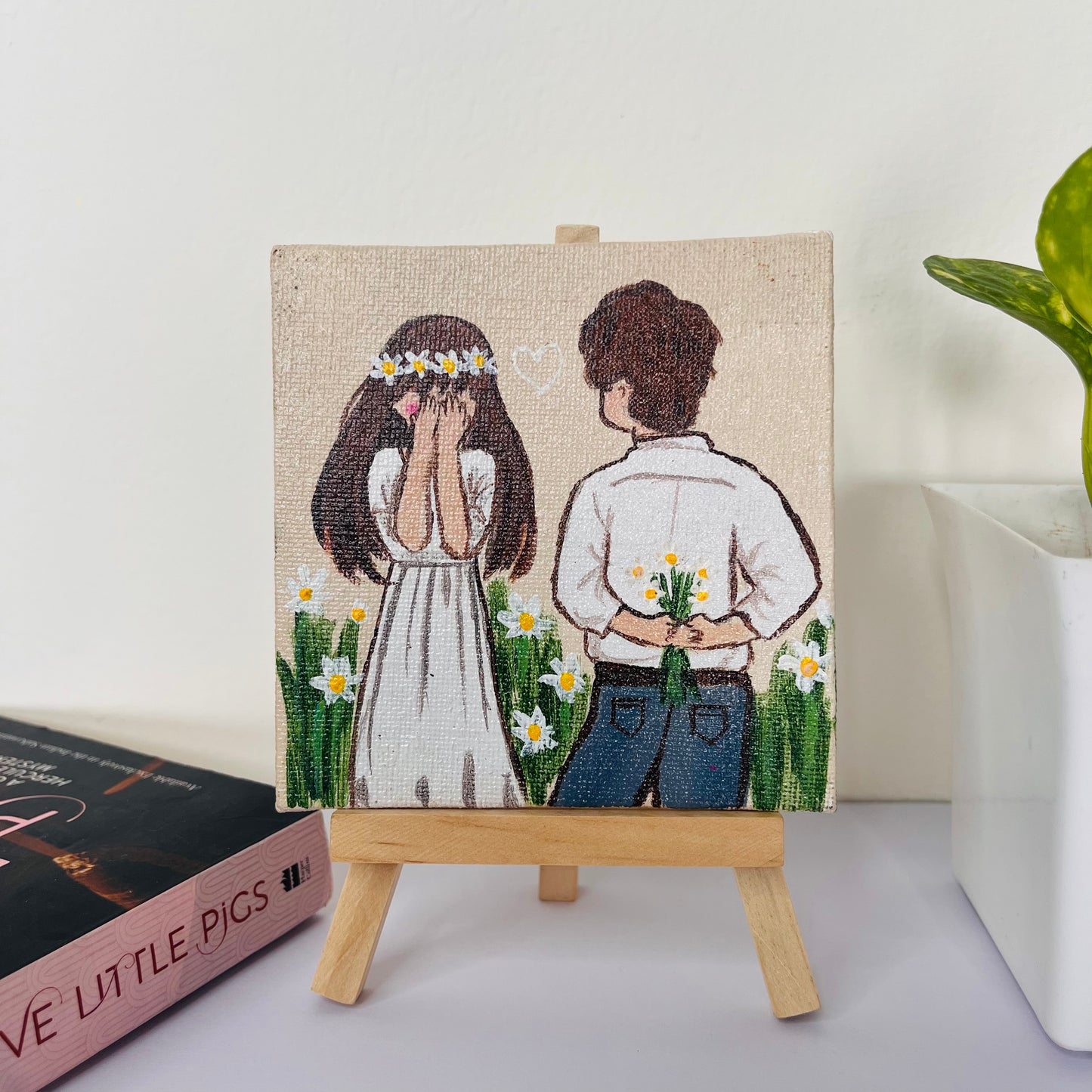 Surprise Love Canvas – 4x4 Inch Romantic Painting