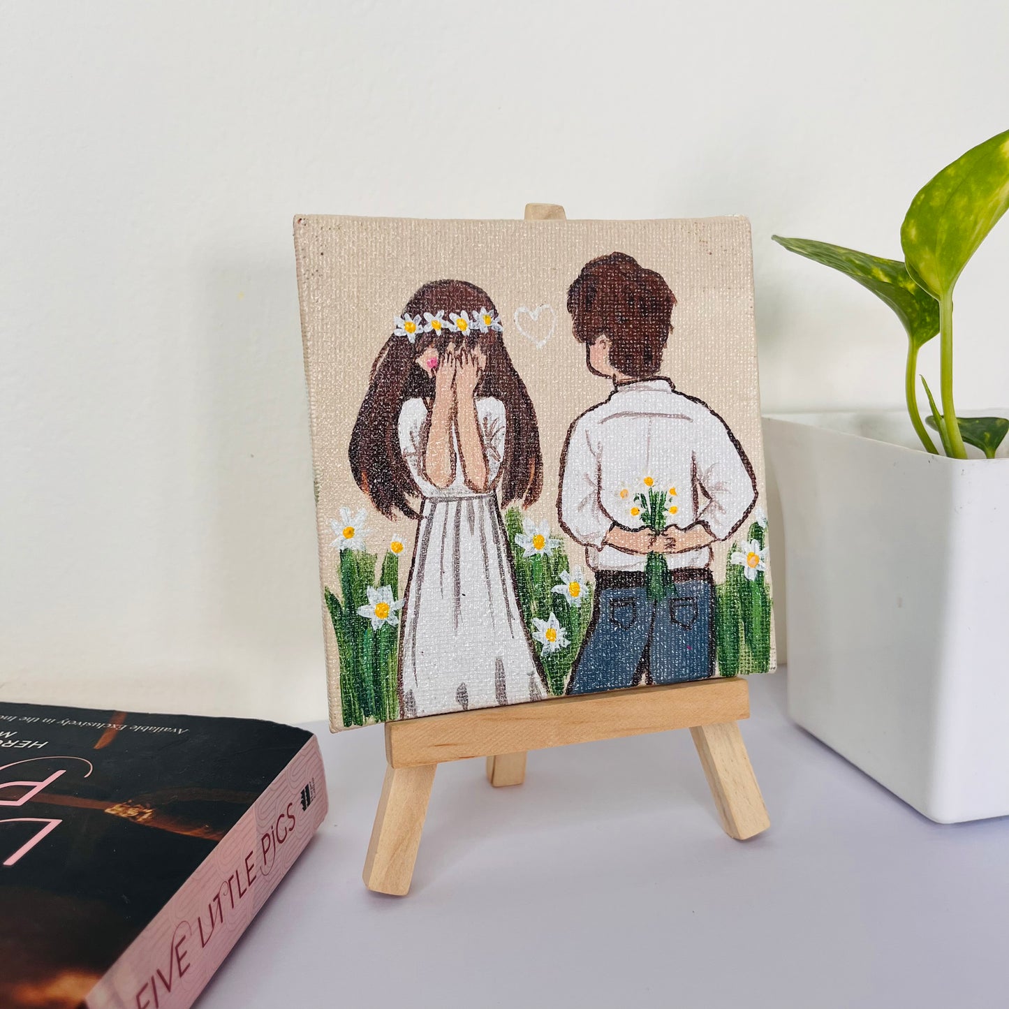 Surprise Love Canvas – 4x4 Inch Romantic Painting
