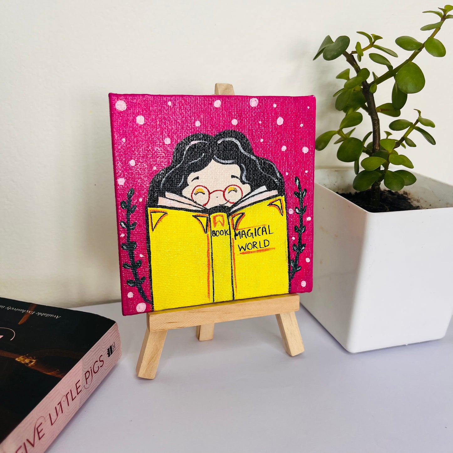 Book Lover Mini Canvas Art – Magical World (4x4”)