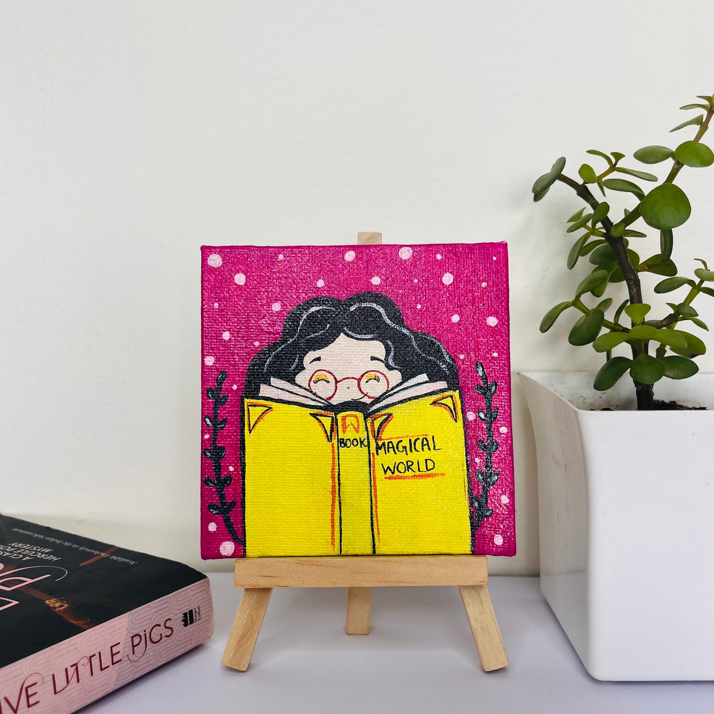 Book Lover Mini Canvas Art – Magical World (4x4”)