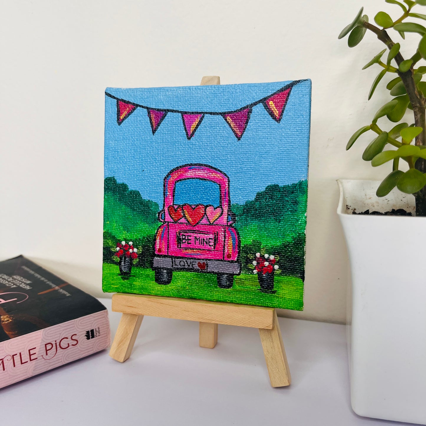 Be Mine Roadtrip – Romantic 4x4 inches Canvas with Easel