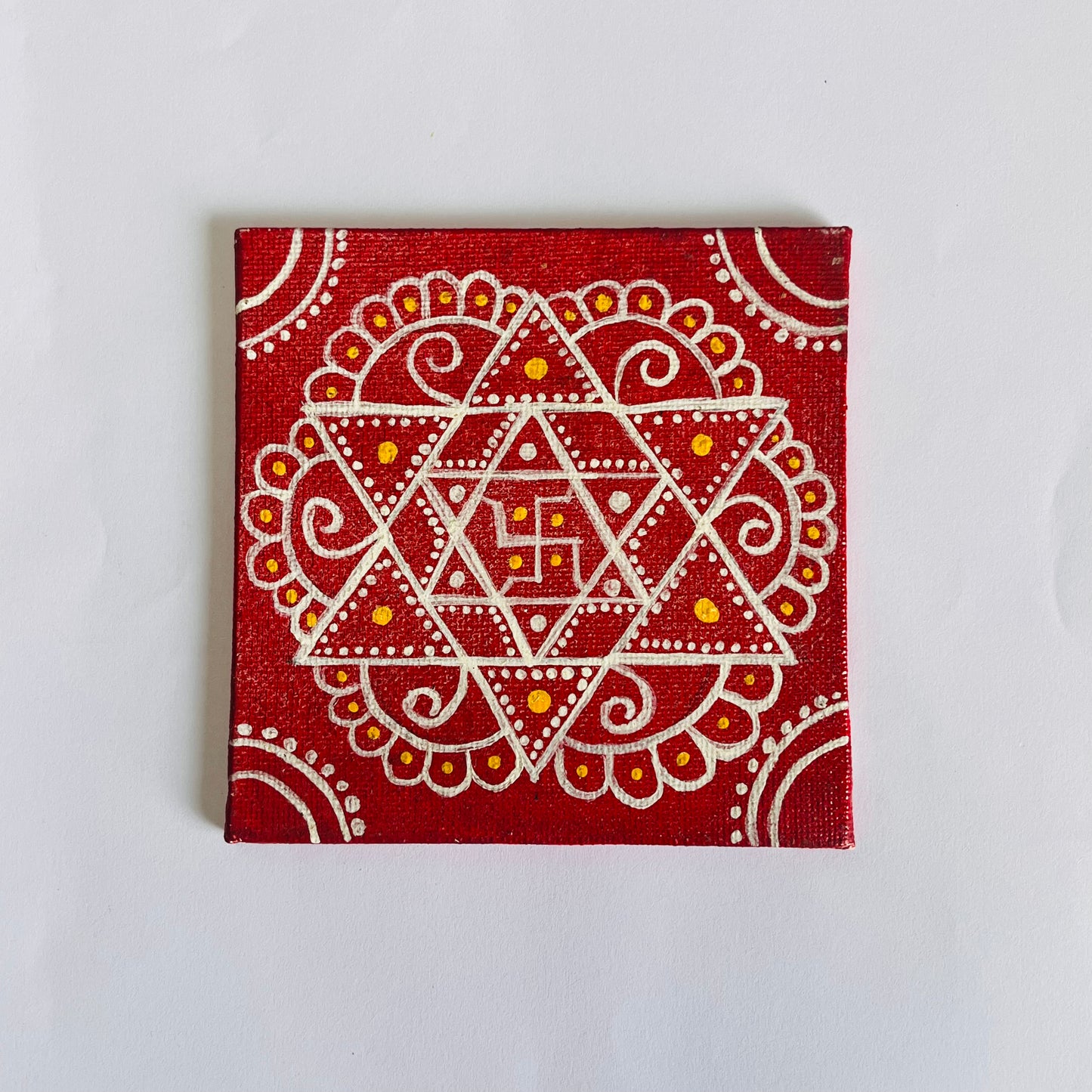 Shri Yantra Canvas – Hand-Painted Sacred Geometry (4x4")