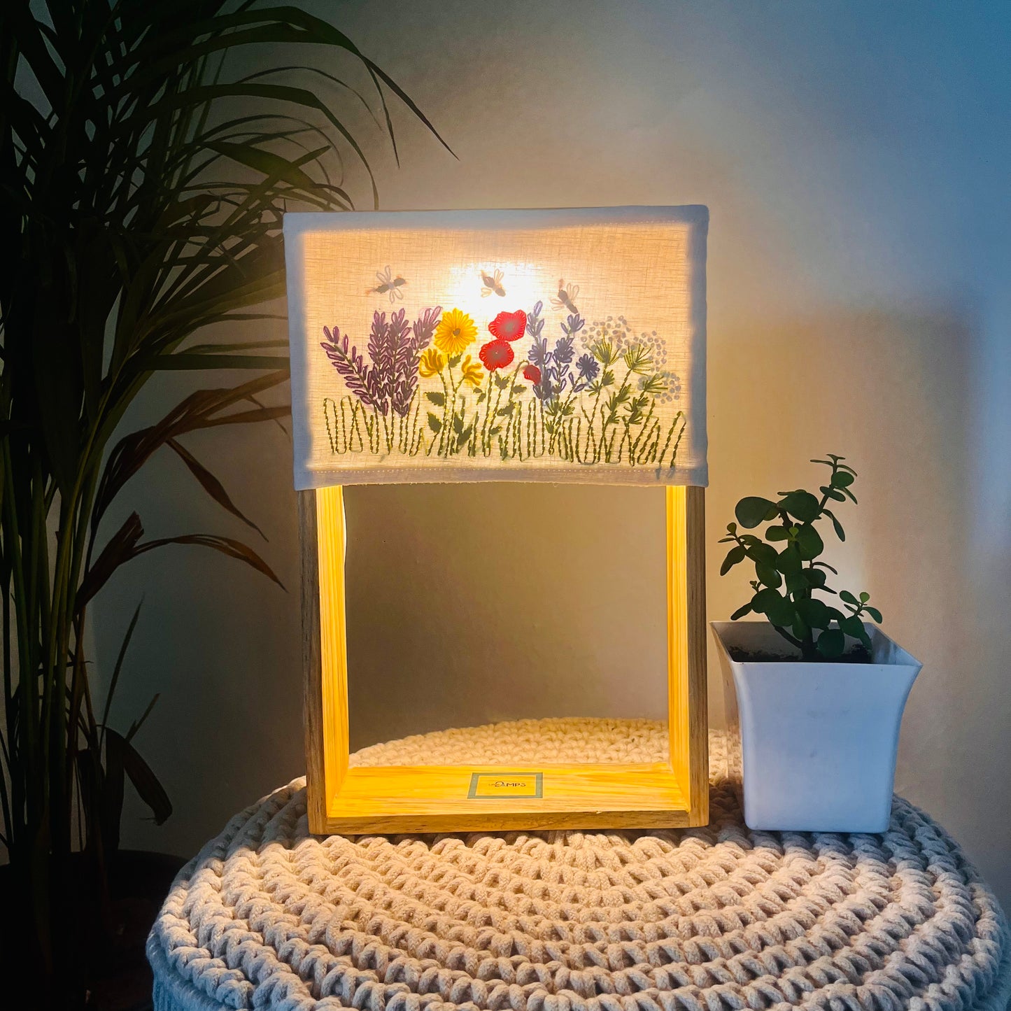 Pine Glow Wildflower Hand-Embroidered Lamp