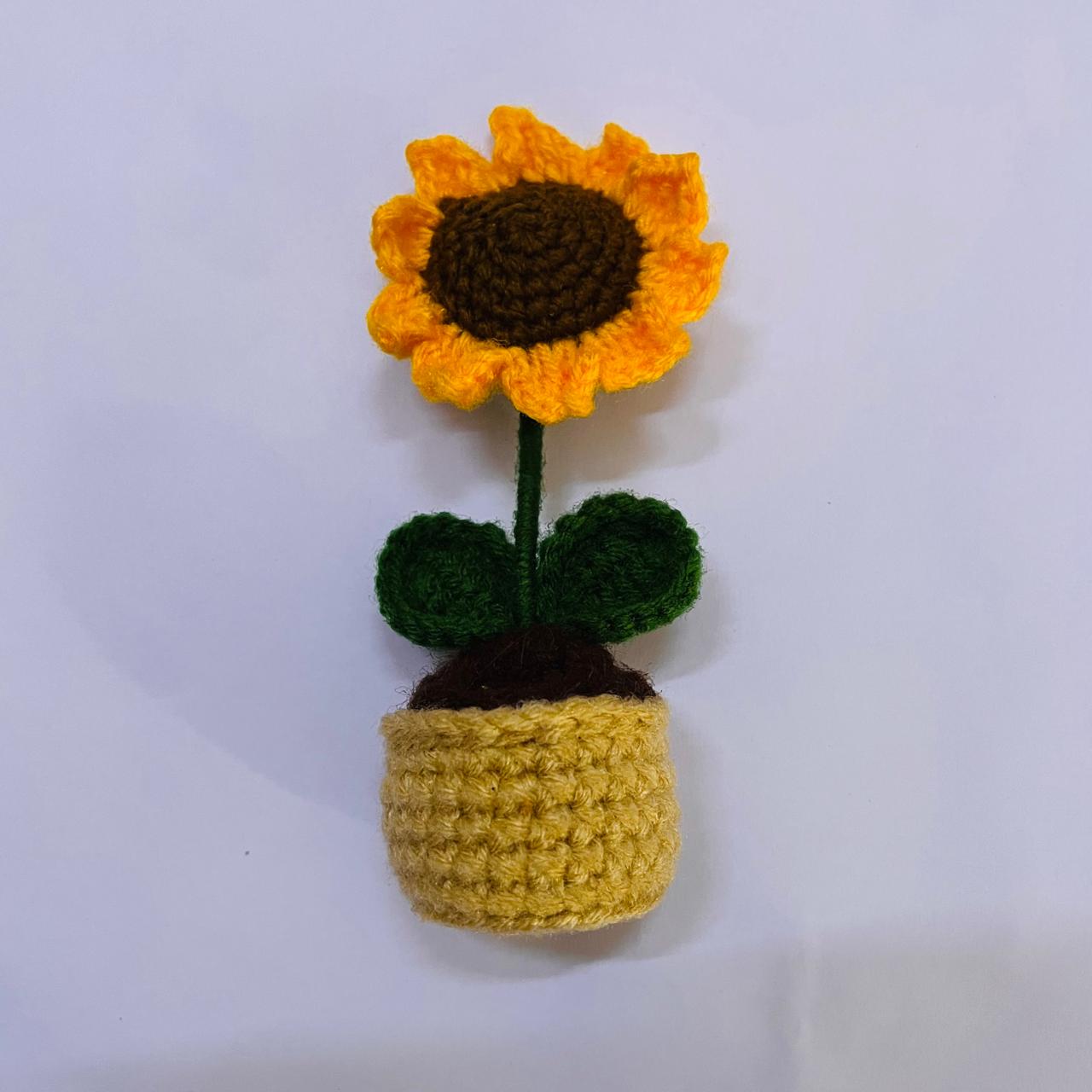 Pine Glow Sunflower Wooden Lamp with handmade crochet Sunflower - (washable Lampshade)
