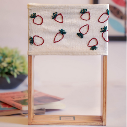 Handcrafted Pine Glow Lamp-Hand-Embroidered & Painted Strawberry Delight