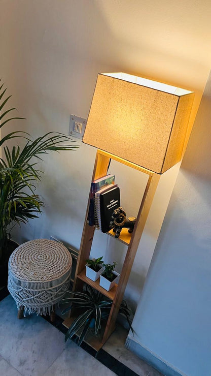 Pine Wood Book Shelf Floor Lamp with Shelves (5 feet Total Height)