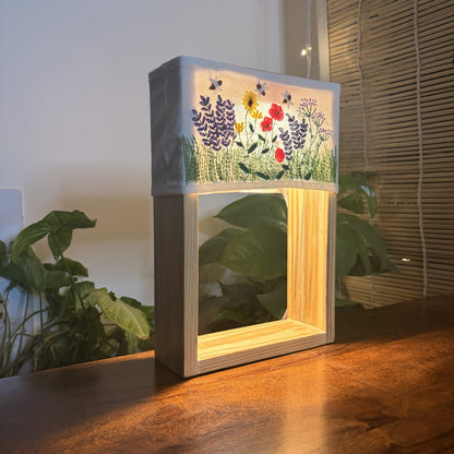Pine Glow Wildflower Hand-Embroidered Lamp