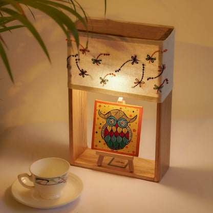 Pine Glow Butterflies Lamp with Hand-Painted Wise Owl Artwork – Unique Decor