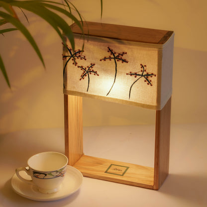 Pine Glow Love Story Lamp – Handmade Wooden Table Lamp with Embroidery & Art- unique Gift for wedding