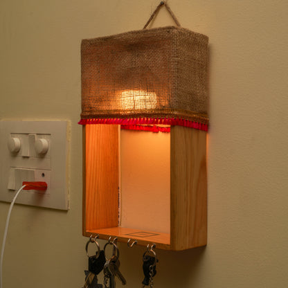 Pine Glow Key Holder wall mounted Lamp- ( in Jute removable cloth)