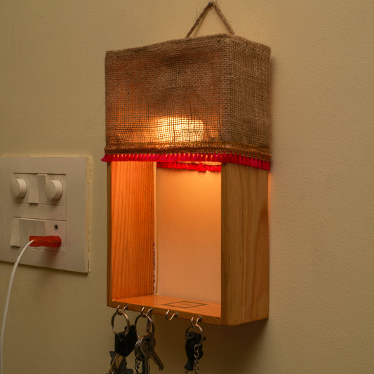 Pine Glow Key Holder wall mounted Lamp- ( in Jute removable cloth)