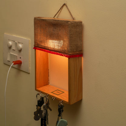 Pine Glow Key Holder wall mounted Lamp- ( in Jute removable cloth)