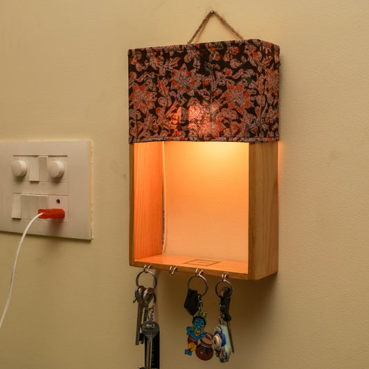 Pine Glow Key Holder wall mounted Lamp- ( in Kalamkari cloth)