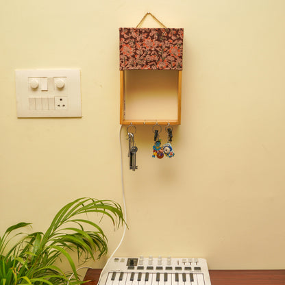Pine Glow Key Holder wall mounted Lamp- ( in Kalamkari cloth)