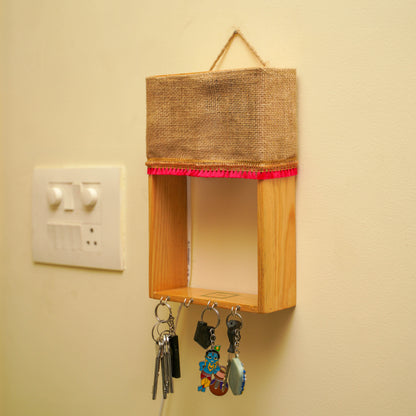 Pine Glow Key Holder wall mounted Lamp- ( in Jute removable cloth)