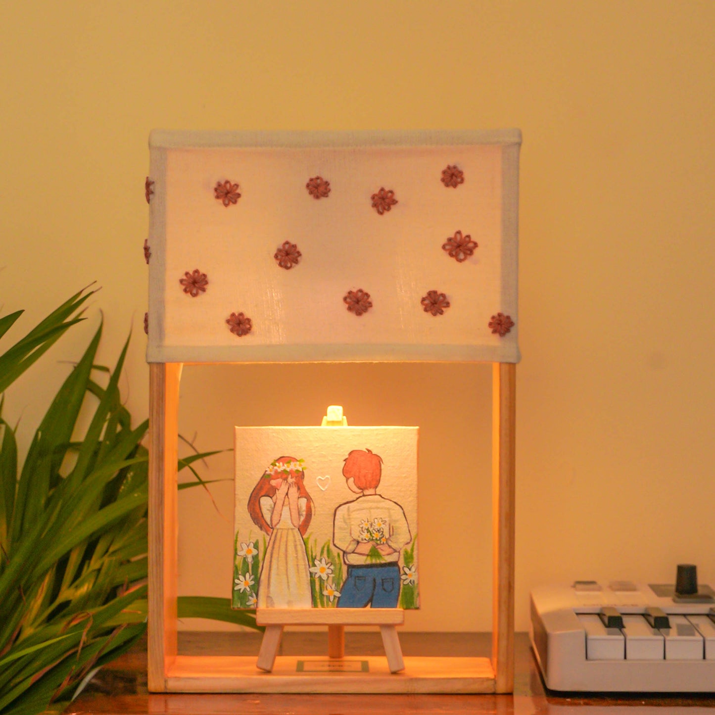 Pine Glow Say Yes Lamp – Hand-Painted Proposal-Themed Wooden Table Lamp
