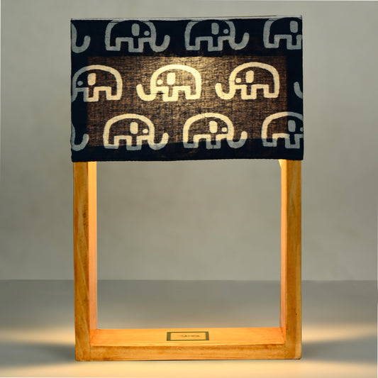 Pine Glow | Haathi – Indigo Elephant Block Print Table Lamp