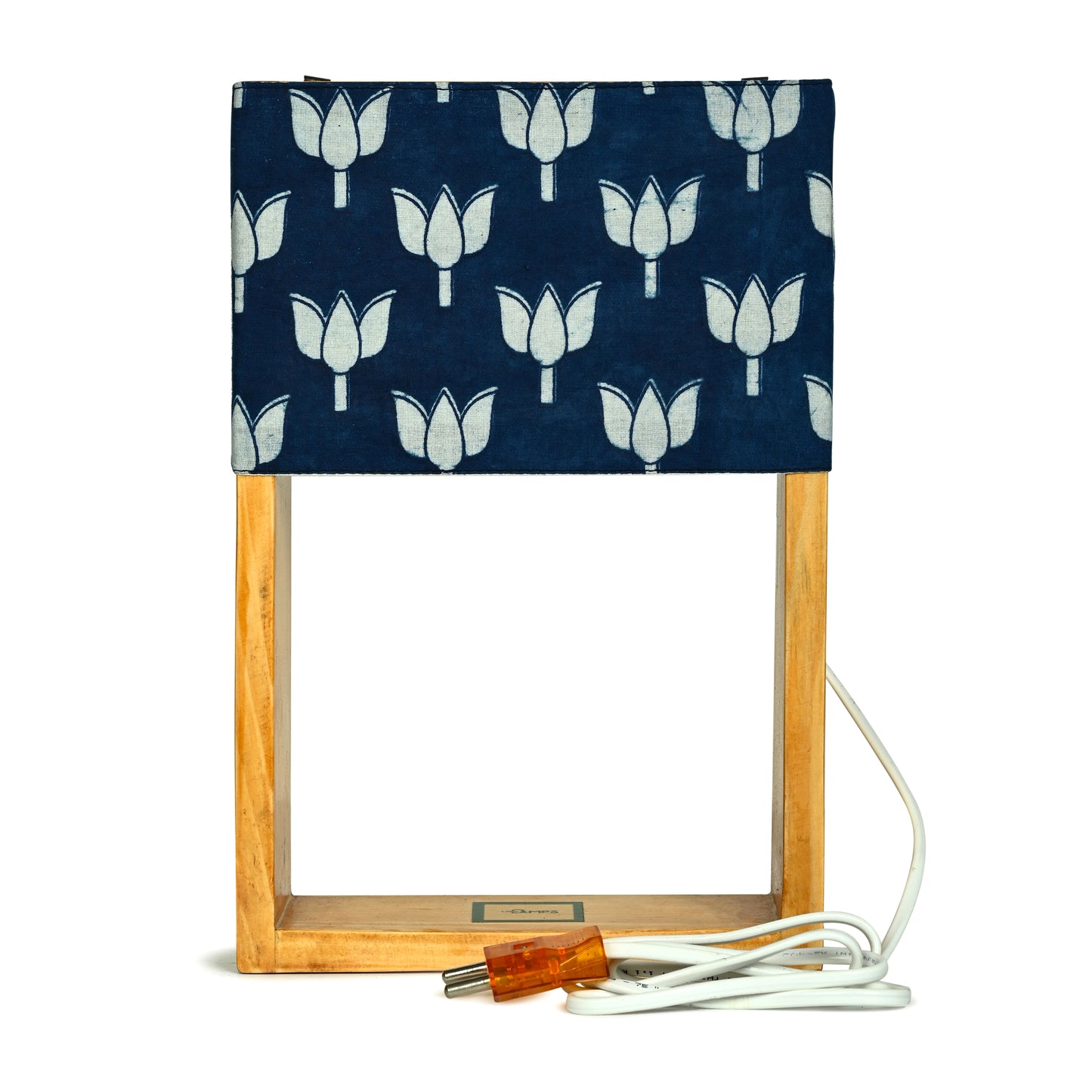 Pine Glow Neel Kamal Table Lamp with Hand block-printed Lotus Motif  Washable shade