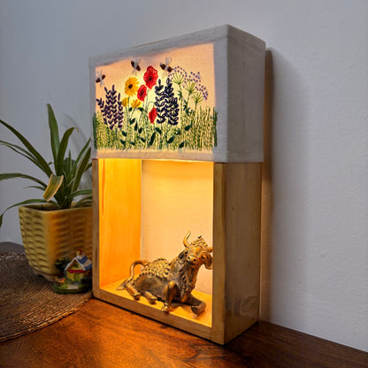 Pine Glow Nandi Artisan Lamp with Dokra Craft and 2 interchangeable Lampshades
