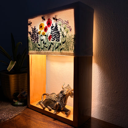 Pine Glow Nandi Artisan Lamp with Dokra Craft and 2 interchangeable Lampshades
