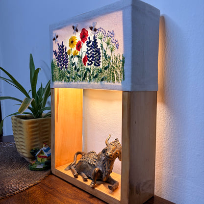 Pine Glow Nandi Artisan Lamp with Dokra Craft and 2 interchangeable Lampshades