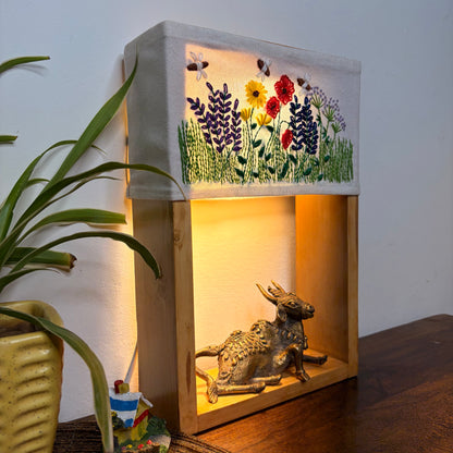 Pine Glow Nandi Artisan Lamp with Dokra Craft and 2 interchangeable Lampshades