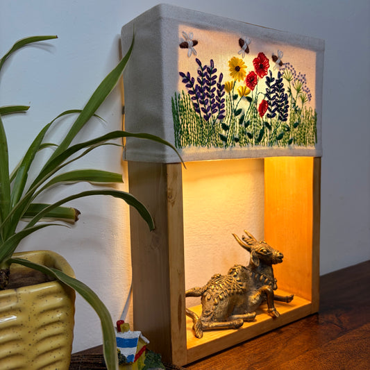 Pine Glow Nandi Artisan Lamp with Dokra Craft and 2 interchangeable Lampshades