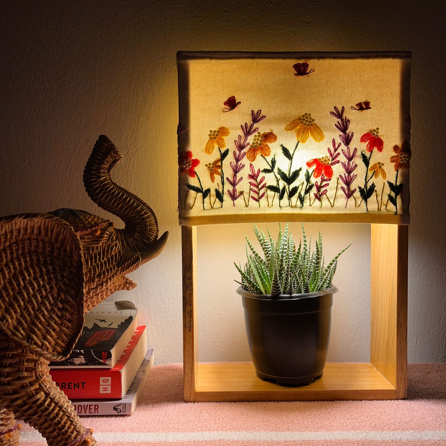 Pine Glow | Artist Series – “Whispers of Spring” Hand-Embroidered Lamp