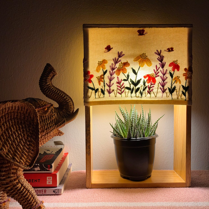 Pine Glow | Artist Series – “Whispers of Spring” Hand-Embroidered Lamp