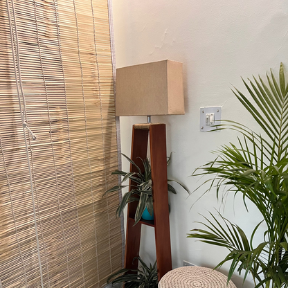 Glow & Grow – Pine Wood Floor Lamp with Planter Shelves (5ft Total Height)