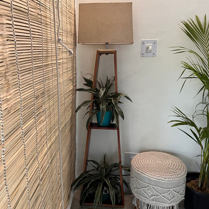 Glow & Grow – Pine Wood Floor Lamp with Planter Shelves (5ft Total Height)